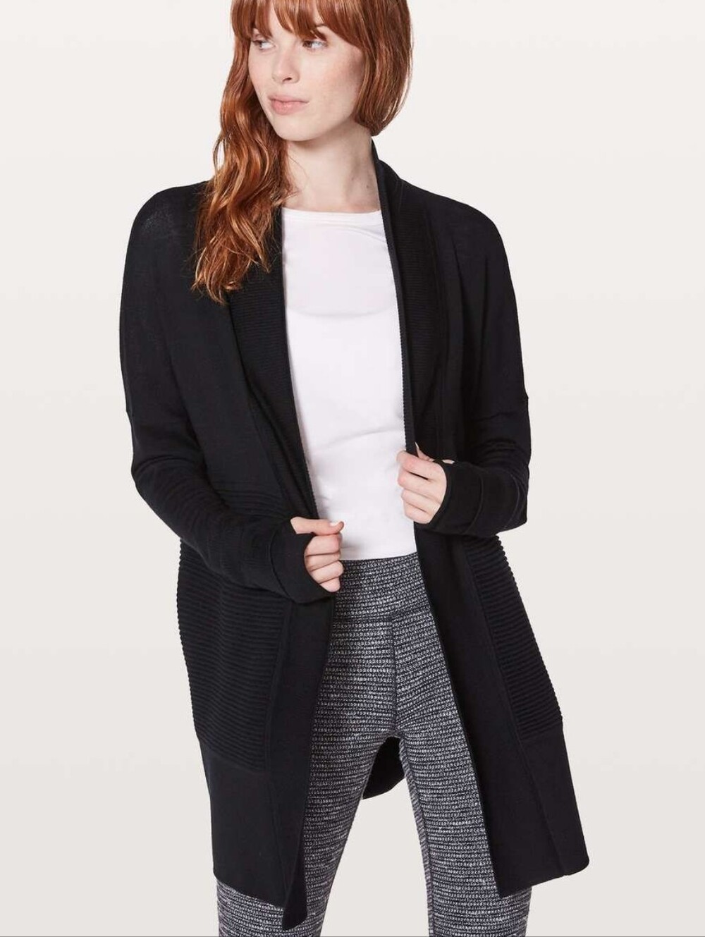 Lululemon 100% Merino Wool Sit In Lotus Wrap II Black Cardigan Sweater Top
